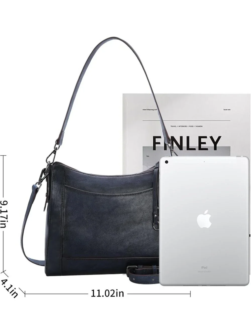 Women's Navy Leather Crossbody Fashion Satchel Handbags with Adjustable Straps
